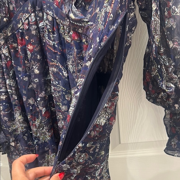 IRO SILK  Metalic Skage Ruffle-Trim Midi Dress Sz M - Picture 6 of 10